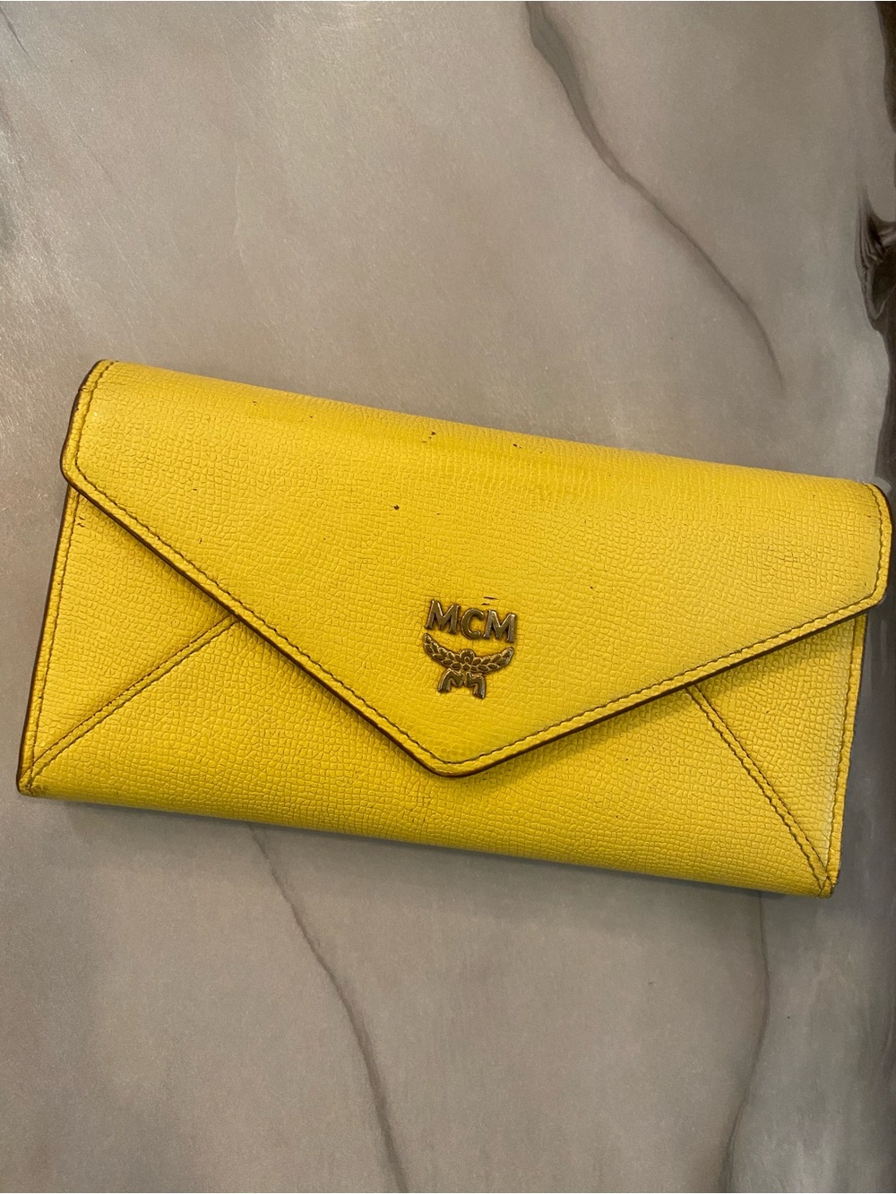 MCM Yellow Leather Envelope Wallet with Gold Logo